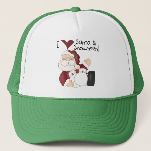 Santa und Snowmen T - Shirt und Geschenke Truckerkappe (Vorderseite)