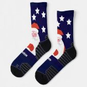 Santa und Sterne auf blau lächeln Socken (Links)