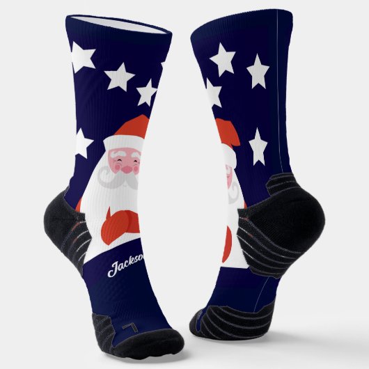 Santa und Sterne auf blau lächeln Socken (Gewinkelt)
