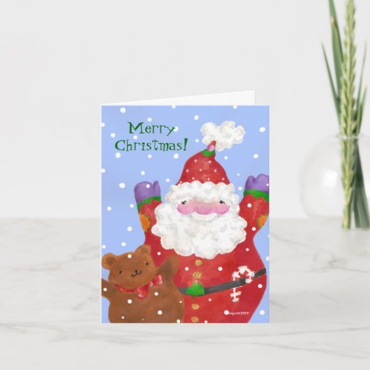 Santa und Teddy Feiertagskarte (Vorderseite)