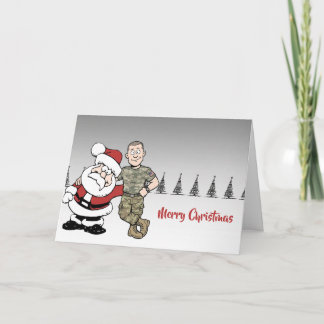 Santa und US-Soldat Cartoon-Weihnachten Karte