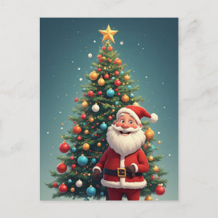 Santa und Weihnachtsbaum Winterfestszene Postkarte