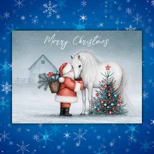 Santa und Weißes Pferd Magischer Winter Weihnachte Feiertagskarte