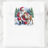 Santa und Young Rentier im Winter Quadratischer Aufkleber (Tasche)