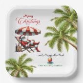 Santa under a Beach Umbrella Christmas Pappteller (Vorderseite)