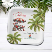 Santa under a Beach Umbrella Christmas Pappteller