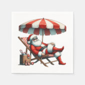 Santa under a Beach Umbrella Christmas Serviette (Vorderseite)