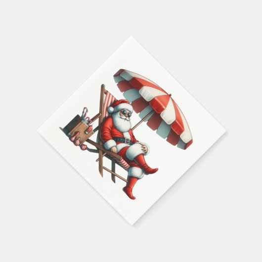 Santa under a Beach Umbrella Christmas Serviette (Ecke)