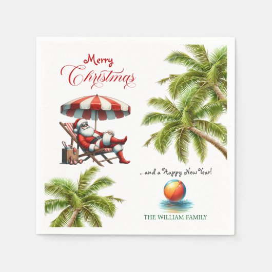 Santa under a Beach Umbrella Christmas Serviette (Vorderseite)