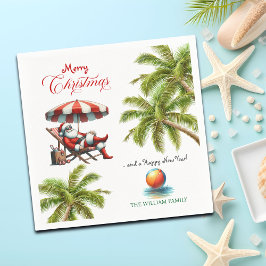 Santa under a Beach Umbrella Christmas Serviette