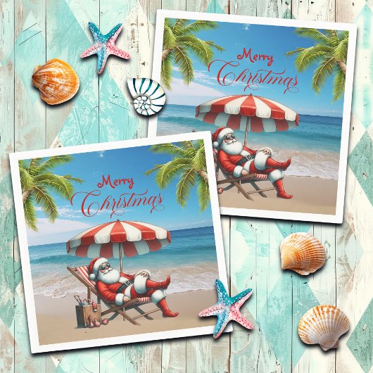 Santa under a Beach Umbrella Christmas Serviette