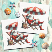 Santa under a Beach Umbrella Christmas Serviette