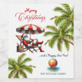 Santa under a Beach Umbrella Christmas Weinetikett (Einzelnes Label)