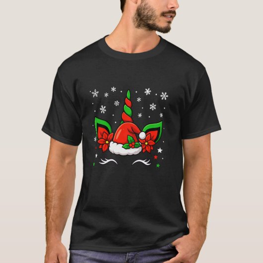 Santa Unicorn Gesicht Blumenweihnachtskulisse Kind T-Shirt (Vorderseite)