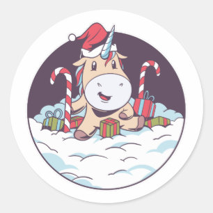 Santa Unicorn Runder Aufkleber