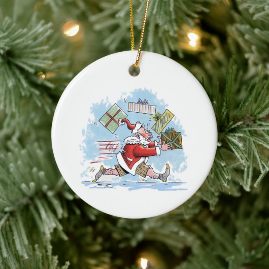 Santa Unprepared round ceramic ornament (Baum)