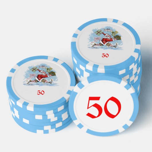 Santa Unvorbereitet hellblau 50 gestreifter Poker Pokerchips (Stapel)
