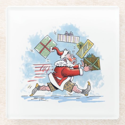 Santa Unvorbereitet Untersetzer aus weißem Glas (Vorderseite)