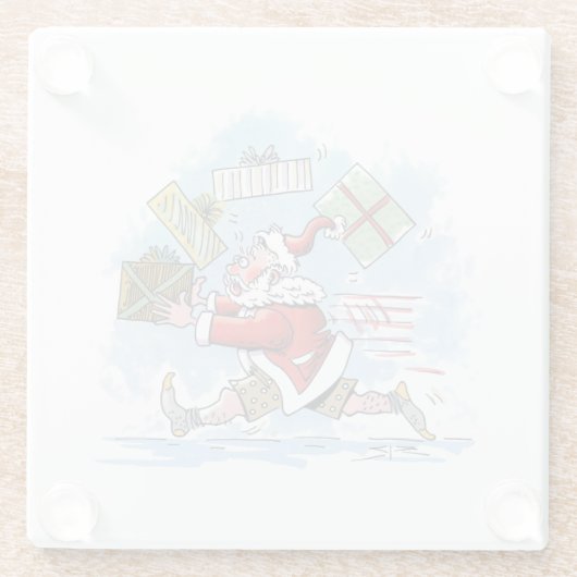 Santa Unvorbereitet Untersetzer aus weißem Glas (Rückseite)