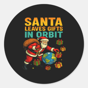 Santa verlässt die Umlaufbahn Lustige Xmas Raum Runder Aufkleber