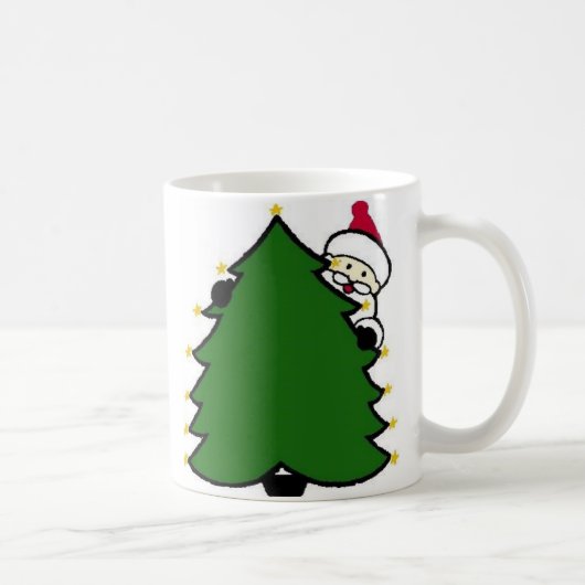 Santa versteckt sich hinter Weihnachtsbaum Kaffeetasse (Rechts)