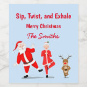 Santa versucht, Yoga mit Frau Claus & Rentier zu m Weinetikett (Einzelnes Label)