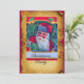 SANTA VINTAGE CHRISTMAS PARTY 1 Gold Einladung (Stehend Vorderseite)