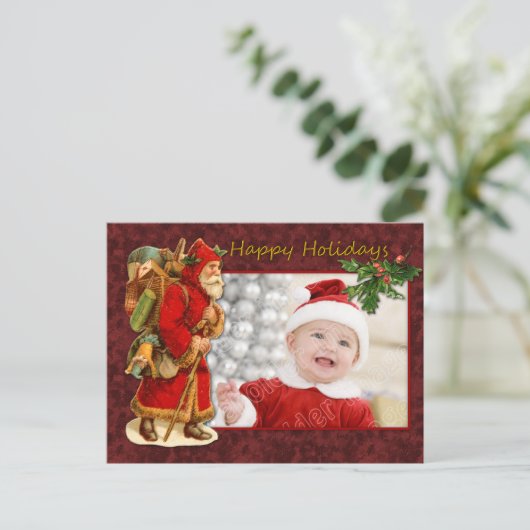 Santa Vintage Gestaltung Feiertagspostkarte (Stehend Vorderseite)