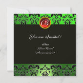 SANTA & VIOLIN ,GREEN SCHWARZ-DAMASK-MONOGRAMM ,Ru Einladung (Rückseite)