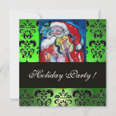 SANTA & VIOLIN ,GREEN SCHWARZ-DAMASK-MONOGRAMM ,Ru Einladung (Vorderseite)