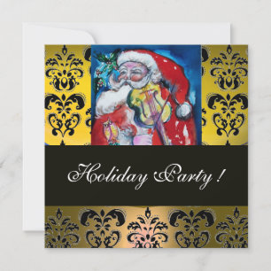 SANTA & VIOLIN YELLOW BLACK DAMASK MONOGRAMM Ruby Einladung