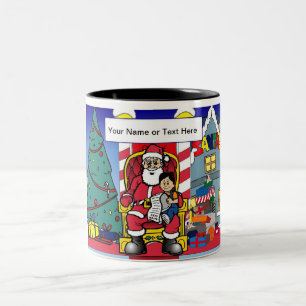 Santa Visit - Junge Cartoon von PrintedPerfection. Zweifarbige Tasse