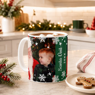 Santa Visit Two Photo Collage Christmas Keepsake Kaffeetasse