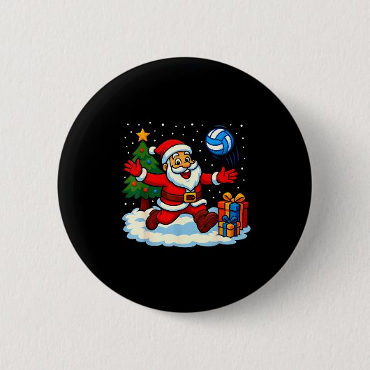 Santa Volleyball Playing Srt Christmas Tree Xmas P Button (Vorderseite)