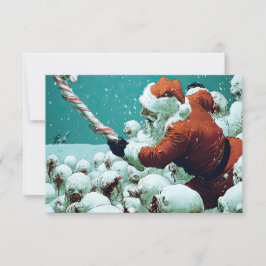 Santa vs Schneemänner Flache Grußkarte Karte