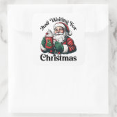 Santa Waiting For Christmas White Quadratischer Aufkleber (Tasche)