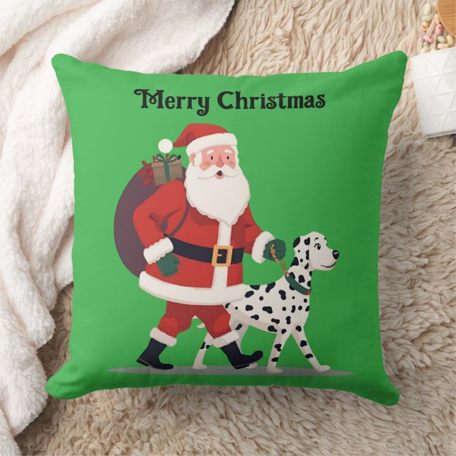 Santa walking a Dalmatian Christmas Throw Pillow Kissen (Decke)