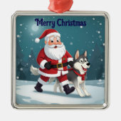 Santa walking a Husky Christmas Ornament (Vorne)