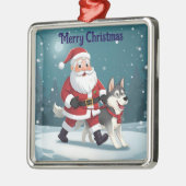 Santa walking a Husky Christmas Ornament (Links)