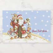 Santa Walking im Schnee mit Lattern entlang der Se Lebensmitteletikett (Einzelnes Label)