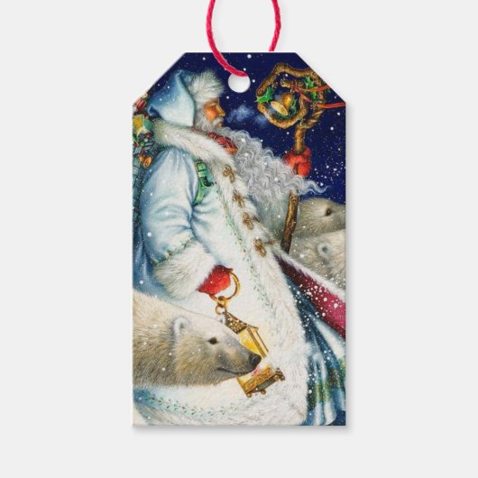 Santa Walking mit Eisbären Geschenkanhänger (Vorderseite)
