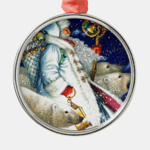 Santa Walking mit Eisbären Ornament Aus Metall
