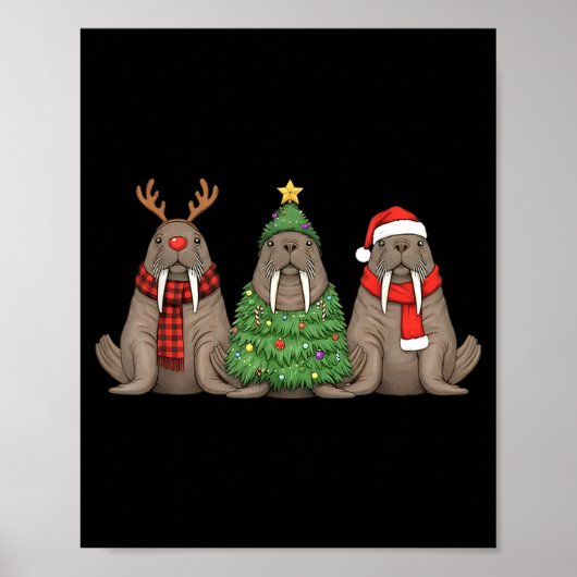 Santa Walrus Christmas Tree Walrus Lover Animal Xm Poster (Vorne)