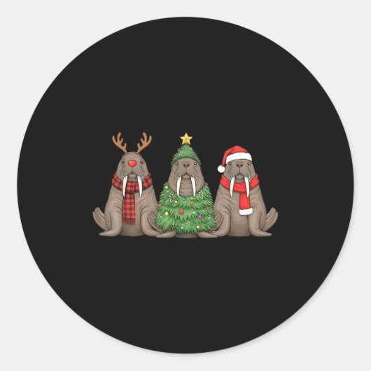 Santa Walrus Christmas Tree Walrus Lover Animal Xm Runder Aufkleber (Vorderseite)