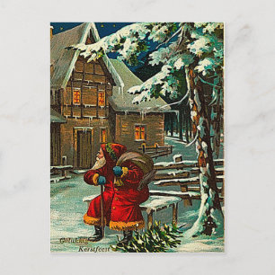 Santa wartet außerhalb eines Hauses Feiertagspostkarte