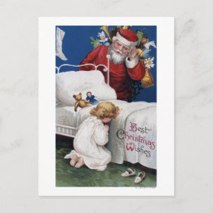 Santa watching Girl Praying Feiertagspostkarte
