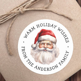 Santa watercolor warm winter wishes runder aufkleber