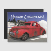 Santa Waving Old 1941 Rusty Hotrod Coupe Magnetkarte (Vorne/Hinten)
