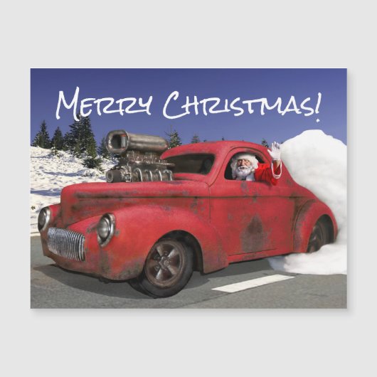 Santa Waving Old 1941 Rusty Hotrod Coupe Magnetkarte (Vorderseite)