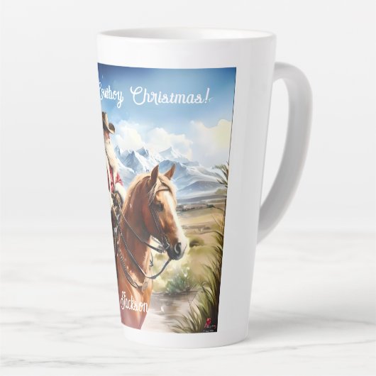 Santa Wearing Cowboy Hat und Reitpferd Milchtasse (Rechte Ecke)